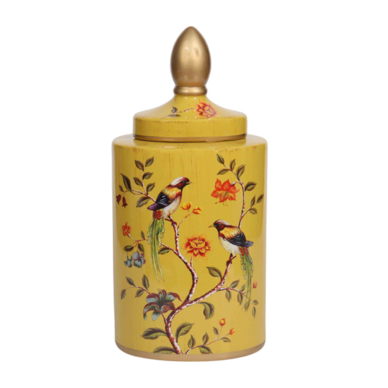 SELBY CERAMIC YELLOW BIRD LID JAR (Large) - Tegh Decor