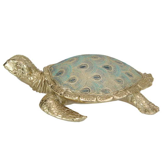 23cm Gold Turtle with Blue Hue Coral Design Finish - Tegh Decor